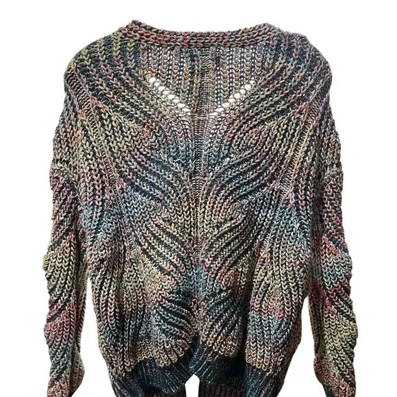 Anthropologie Multicolor Chroma Chunky Knit V-Neck Sweater 1X - Picture 9 of 16
